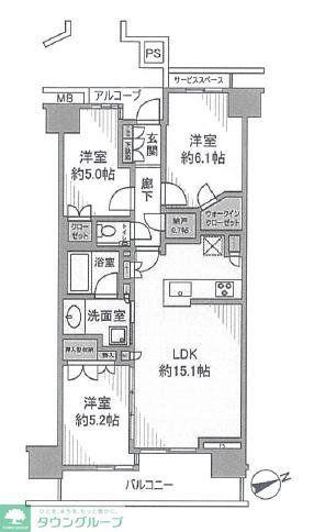 プラウド港北センター北(3LDK/5階)の間取り写真