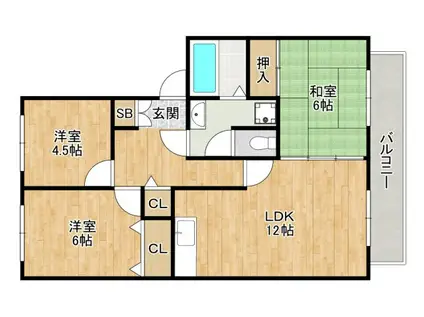 ボヌールB棟(3LDK/2階)の間取り写真