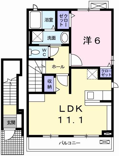 アウローラ玉手II A(1LDK/2階)の間取り写真