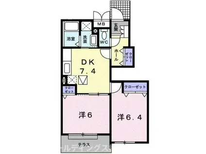 モダンクリスタル(2DK/1階)の間取り写真