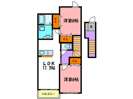 リーバフィオーレ(2LDK/2階)の間取り写真