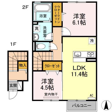 ラ・ポルト(2LDK/2階)の間取り写真