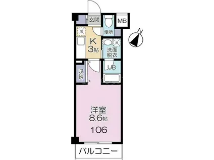 ラティーダ下並木(1K/1階)の間取り写真