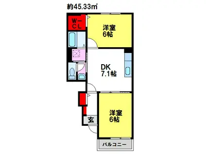 S・クレッシェンド(2DK/1階)の間取り写真