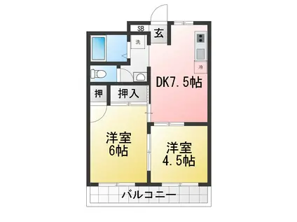 日東ハイツ(2DK/2階)の間取り写真