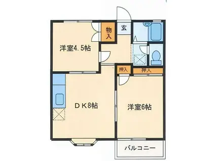 ハイツ美しが丘(2DK/2階)の間取り写真