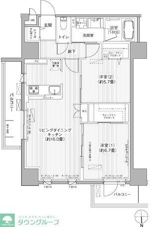 グランシャルール武蔵境(2LDK/9階)の間取り写真