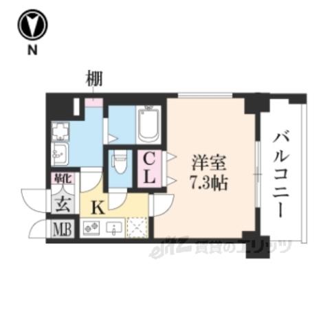 プレサンス京都北野白梅町(1K/4階)の間取り写真