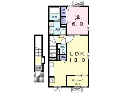 アルカンシエル B(1LDK/2階)の間取り写真