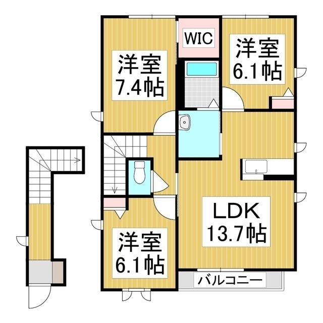 クレスト上の原 B(3LDK/2階)の間取り写真