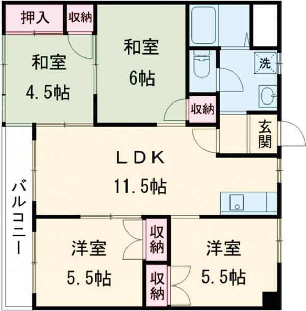 美和ハイツIII(4LDK/1階)の間取り写真