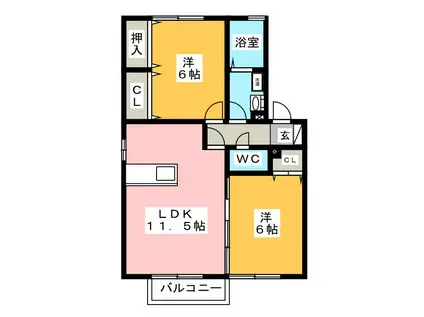アスタリスク 東棟(2LDK/2階)の間取り写真