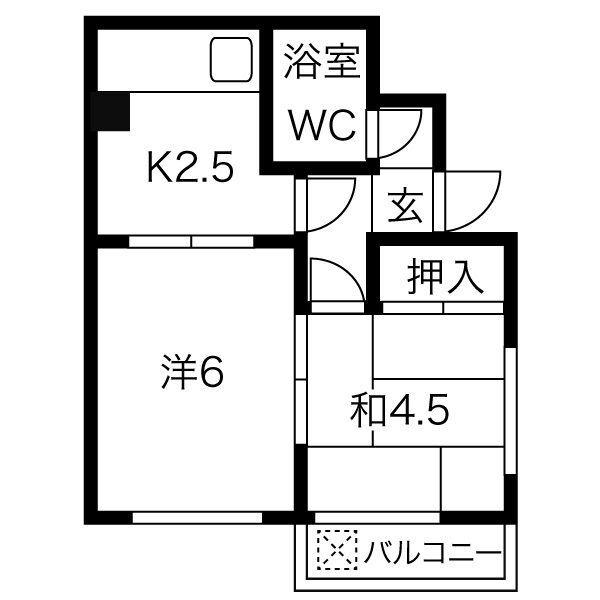 ハイツリトルパーク(2K/1階)の間取り写真
