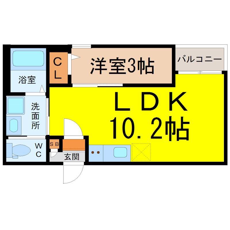 ステラ三吉町(1LDK/2階)の間取り写真