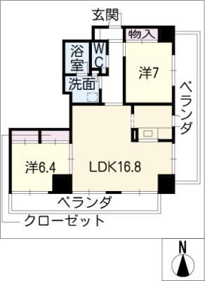 SOLAO金山(2LDK/7階)の間取り写真