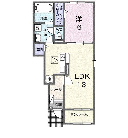 サザンクロスB(1LDK/1階)の間取り写真