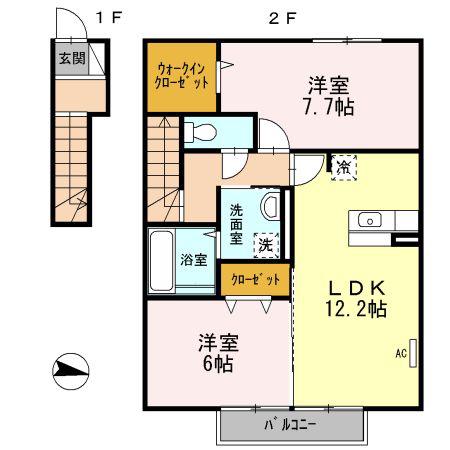 セレッソ パティオII(2LDK/2階)の間取り写真