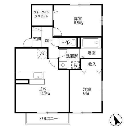 リビングタウン飯岡新田IIB(2LDK/1階)の間取り写真
