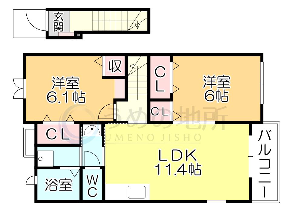 グリーンハイツ鷹取II(2LDK/2階)の間取り写真