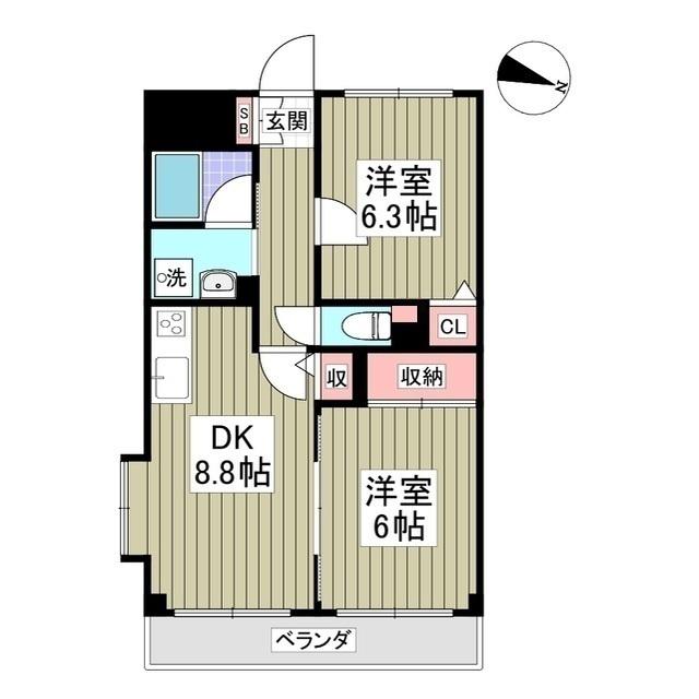 ドミールコンフォール親水公園(2DK/4階)の間取り写真