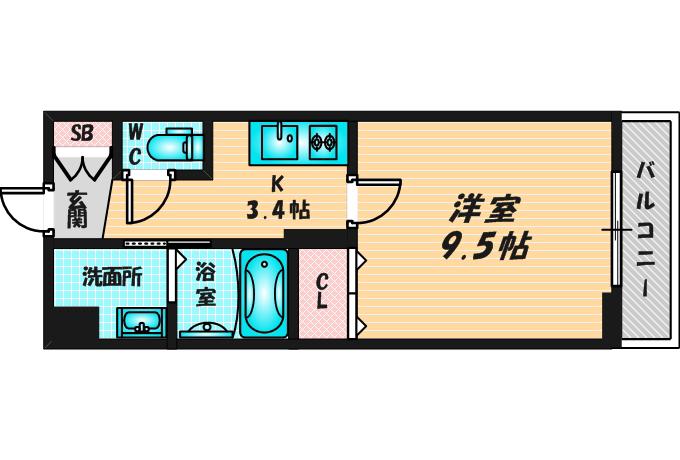 シャーメゾン オーク八戸ノ里(1K/2階)の間取り写真