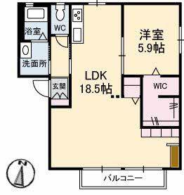 シャンドフルールA棟(1LDK/1階)の間取り写真