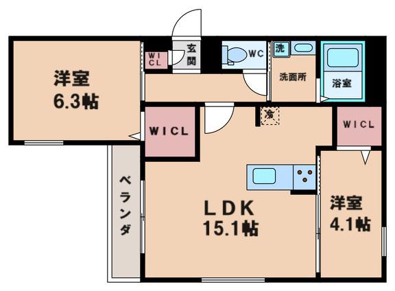 スペチアーレ南住吉3丁目(2LDK/3階)の間取り写真