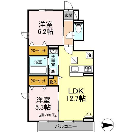 ポルティ(2LDK/1階)の間取り写真