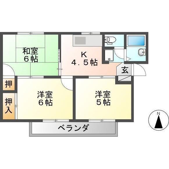 竹市南塚ハイツ B(3K/2階)の間取り写真