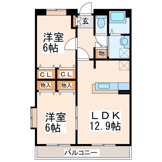 アマランス曲野(2LDK/2階)の間取り写真