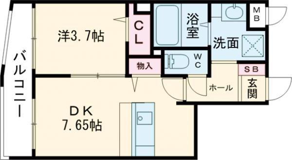 リアンレガーロ桜並木駅(1DK/4階)の間取り写真