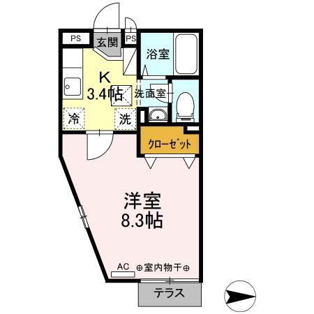 ABITATO台原(1K/1階)の間取り写真