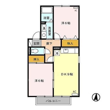 アヴァンセA(2DK/2階)の間取り写真