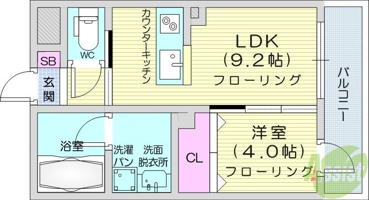ARVITA宮城野(1LDK/2階)の間取り写真