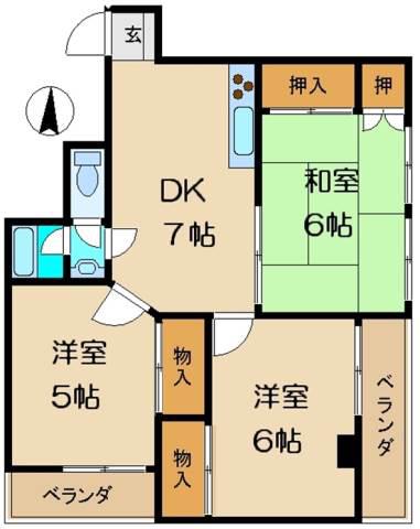 川村第二コーポ(3DK/2階)の間取り写真