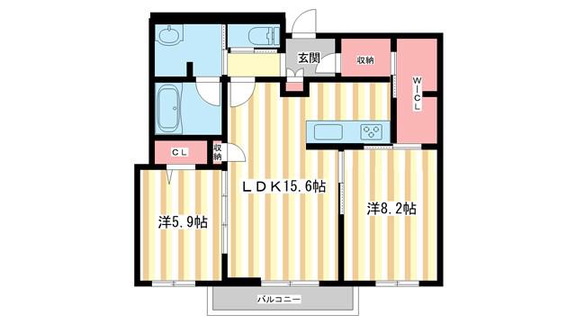 クリスタル シャーメゾン(2LDK/4階)の間取り写真