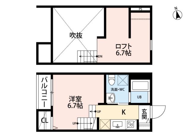 Rスクエア箱崎(1SK/2階)の間取り写真