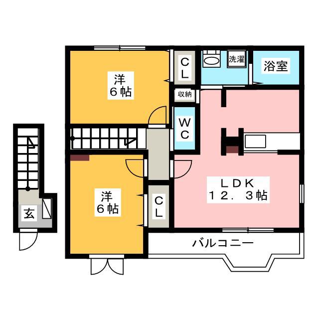 アヴニールエテルネルC(2LDK/2階)の間取り写真