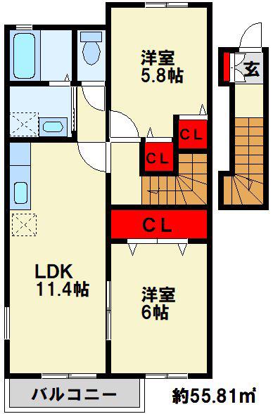 サンフラワー・アべニューE(2LDK/2階)の間取り写真
