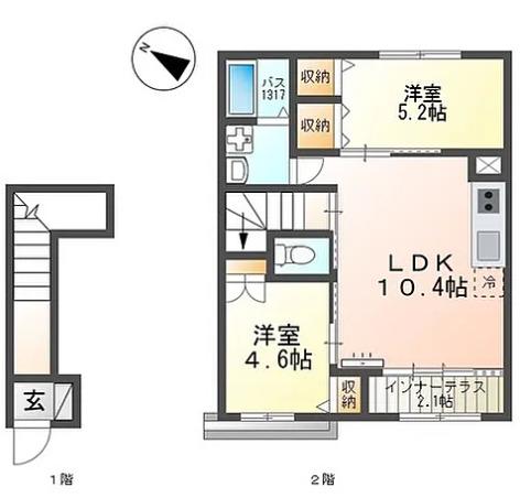 ラーバンコート大宮土屋(2LDK/2階)の間取り写真