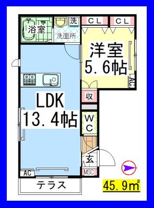 AF 旭化成マンションボヌール(1LDK/1階)の間取り写真