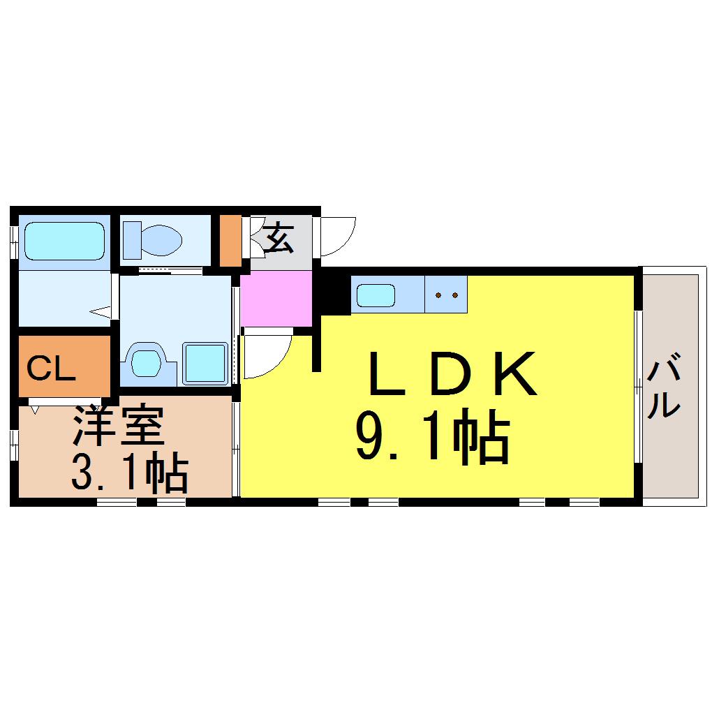RIASSA(1LDK/1階)の間取り写真