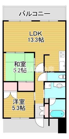 ヴィストゥール大阪城北(2LDK/11階)の間取り写真