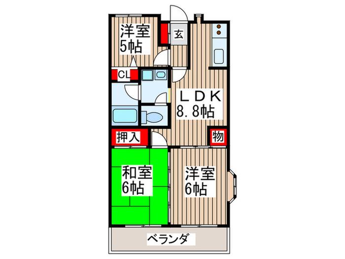 ブルージュ(3LDK/3階)の間取り写真