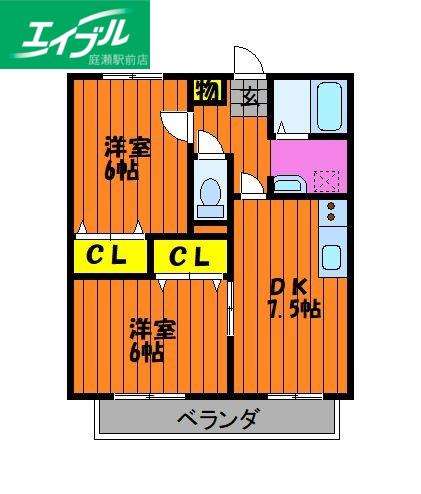 えとあシティE棟(2DK/2階)の間取り写真