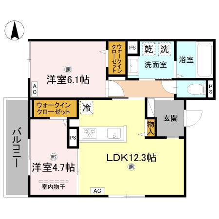 RETORIA瓦口イースト(2LDK/2階)の間取り写真
