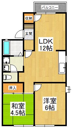 グリーンヒル小金台 B棟(2LDK/1階)の間取り写真