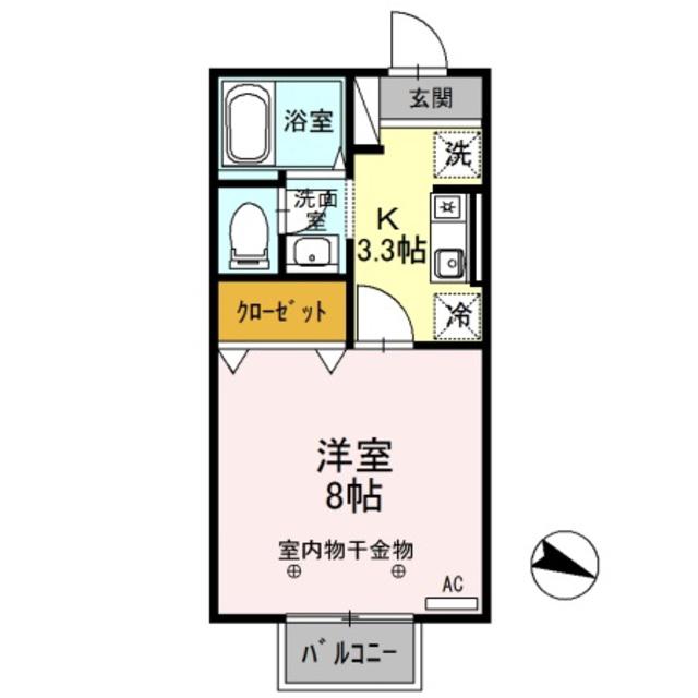 フィルコート新町弐番館(1K/2階)の間取り写真