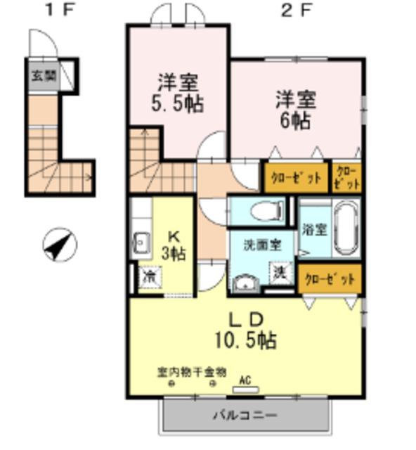 ウエストコテージ(2LDK/2階)の間取り写真