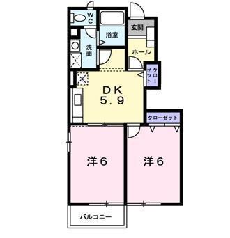 リュエル・エスト(2DK/1階)の間取り写真